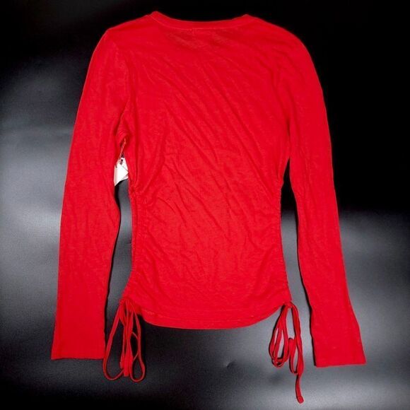 NORDSTROM Open Edit 90s Ruched Long Sleeve Crew Neck Top in Red Womens Small - Picture 6 of 7